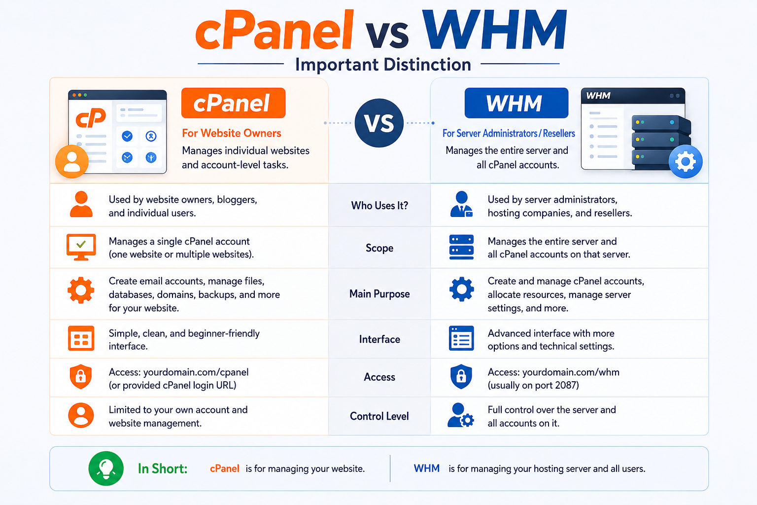 cPanel vs WHM (Important Distinction)