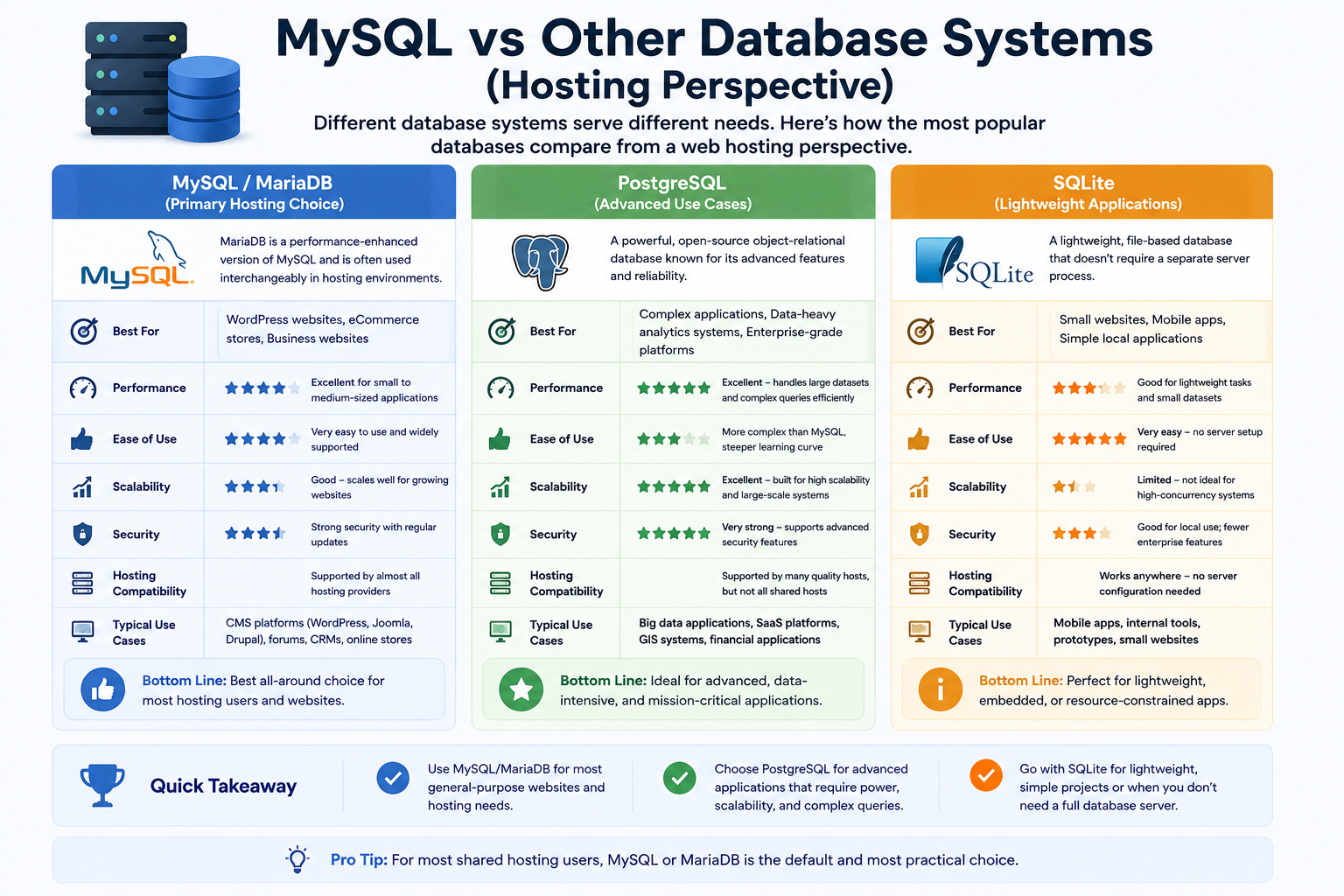 MySQL vs Other Database Systems (Hosting Perspective)